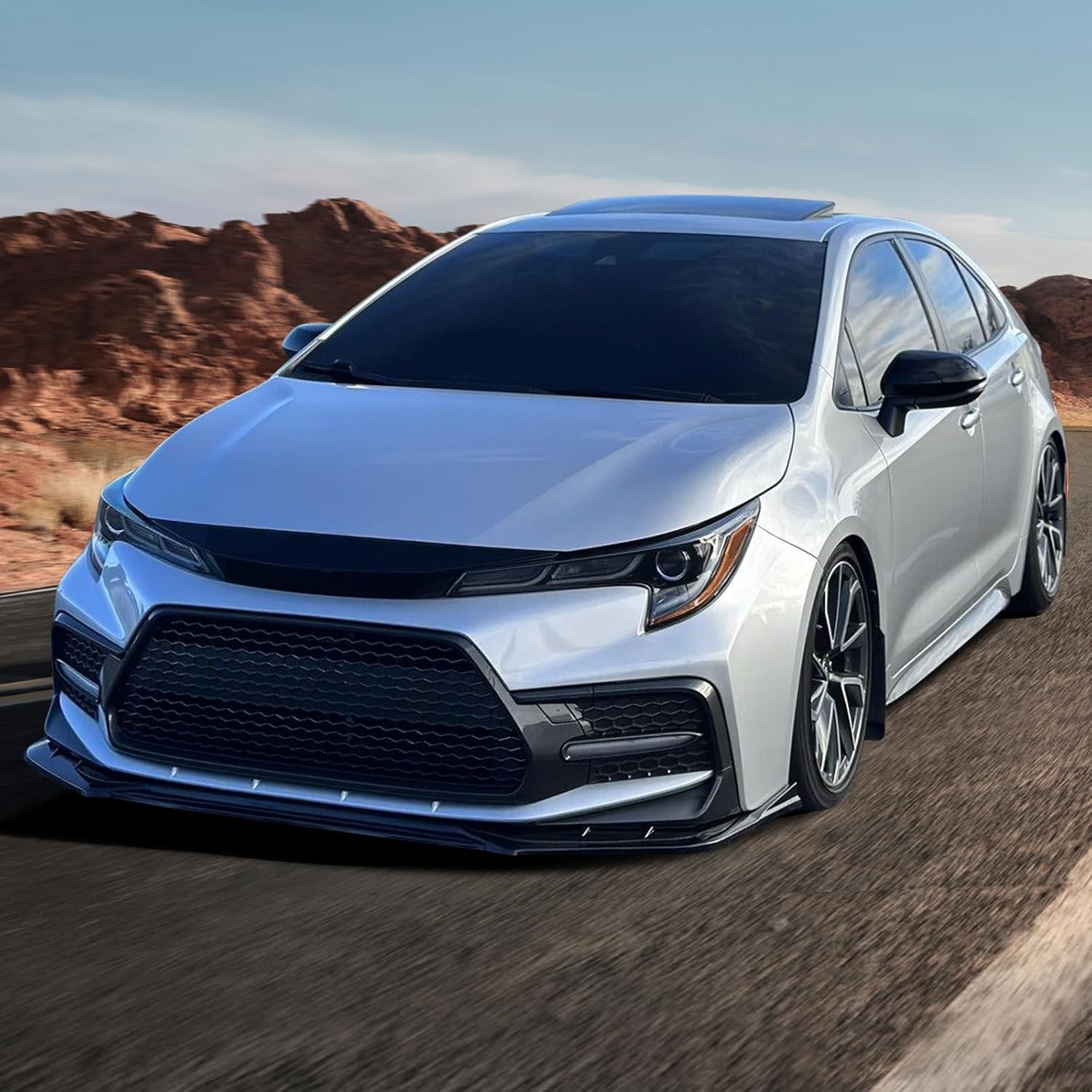 IKON MOTORSPORTS, Front Bumper Lip Compatible with 2020-2024 Toyota Corolla SE XSE 4-Door Sedan, Gloss Black 3PC PP Polypropylene IKON Style Front Lip Lower Chin Spoiler Splitter