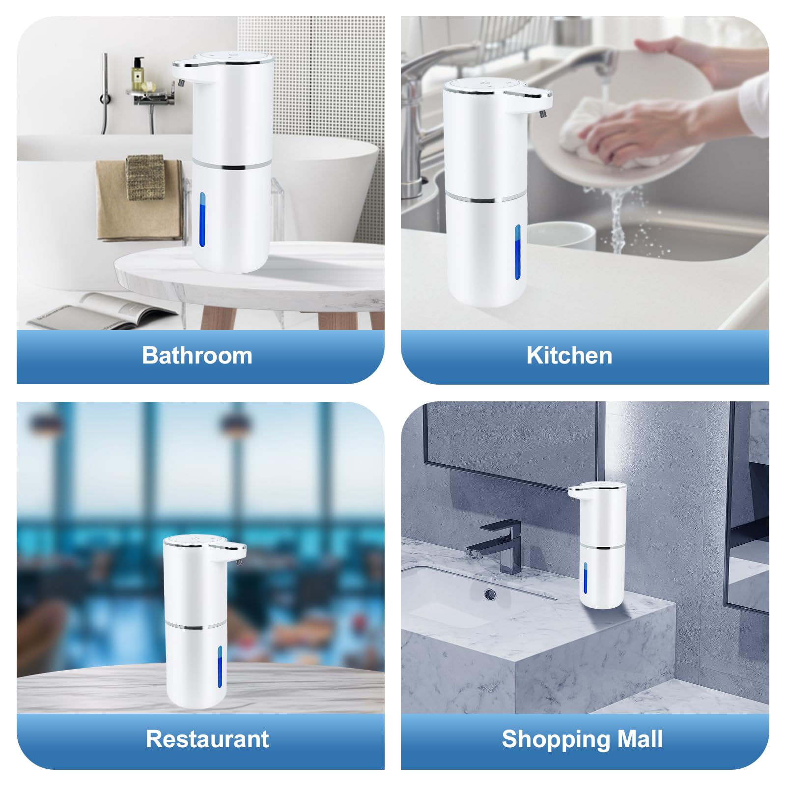 Automatischer Seifenspender Touchless - Flüssiger Handseifenspender für Badezimmer, einstellbares Volumen für dicke und dünne Flüssigkeit, USB wiederaufladbar, elektrisch, freihändiges Spülseifengel