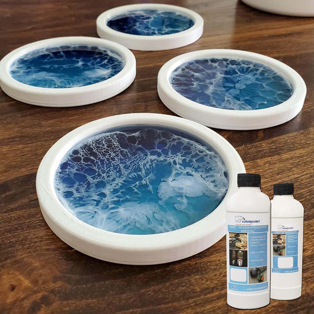 RESINA EPOSSIDICA TRASPARENTE 6,4 KG A+B 4KRYSTAL - PER LEGNO GIOIELLI E MODELLISMO - EFFETTO ACQUA - PER COLATA AD ALTO SPESSORE 12 CM - AUTOLIVELLANTE - COLORPOINT