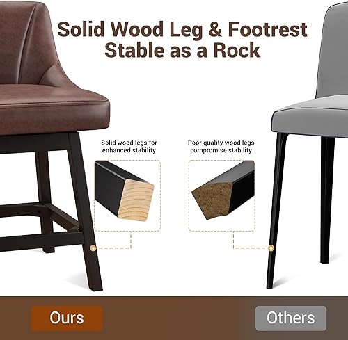 Miniatura 7 de Taburetes de bar giratorios con respaldos, 26 pulgadas de altura de mostrador, taburetes de bar modernos de cuero extra tapizados con patas
