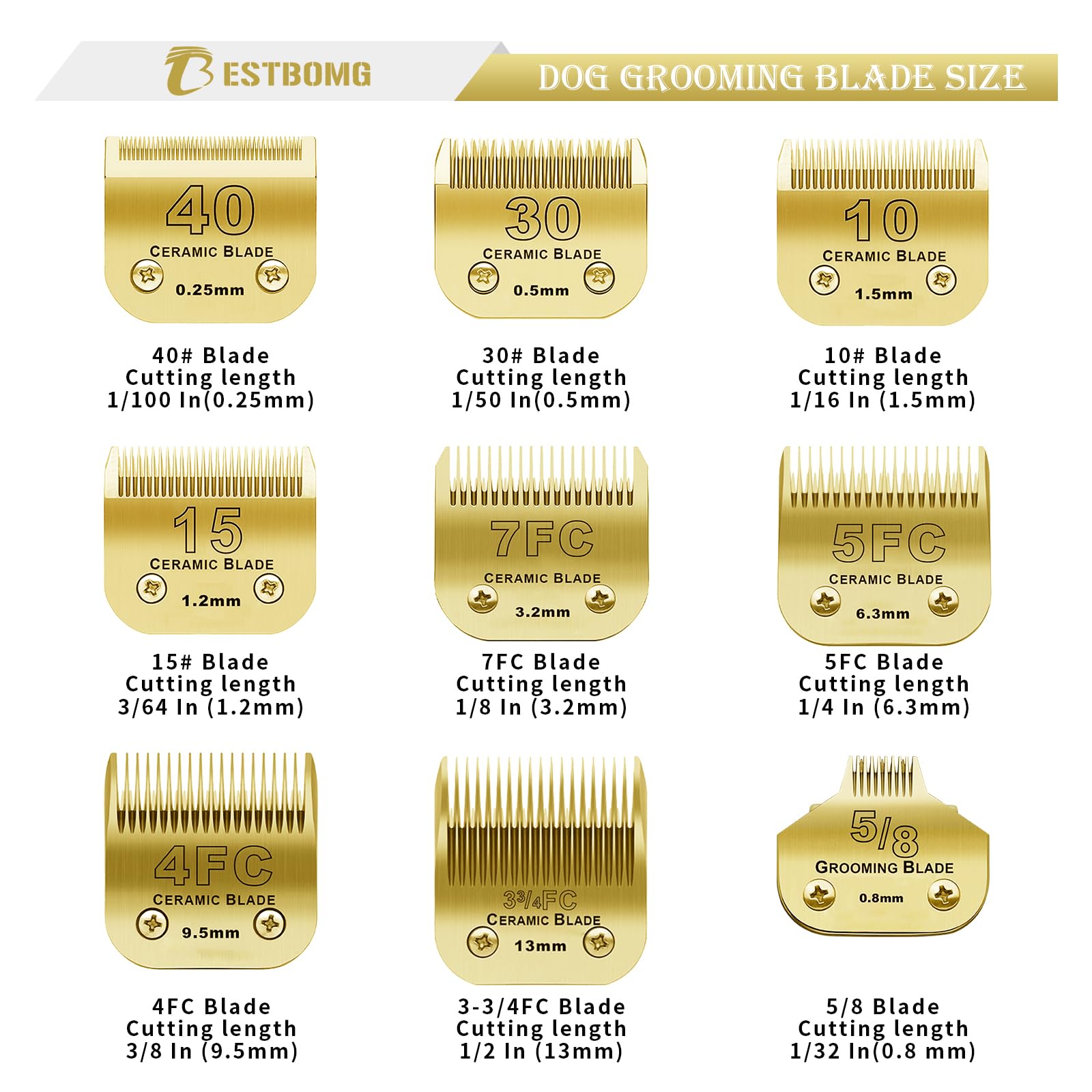 BESTBOMG 2 Pezzi 4FC - Lama di Ricambio per toelettatura di Cani, Compatibile con Le Serie Heiniger/Moser Max45/Andis/A5, Taglia 4FC 3/8" (9,5 mm) Lunghezza di Taglio