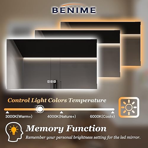 Miniatura 4 de Benime Espejo de baño LED de 20 x 28 pulgadas, espejo de tocador de baño retroiluminado, espejo de tocador de baño retroiluminado para pared,