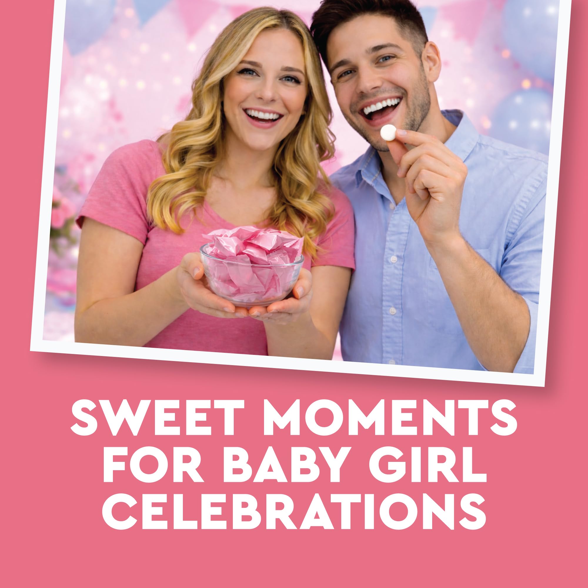 Pink Buttermints, 100 unidades, envueltos individualmente, dulces para baby shower | Sabor clásico a menta mantecosa, ideal para revelaciones de género, bolsas de golosinas y fiestas de bienvenida para bebés