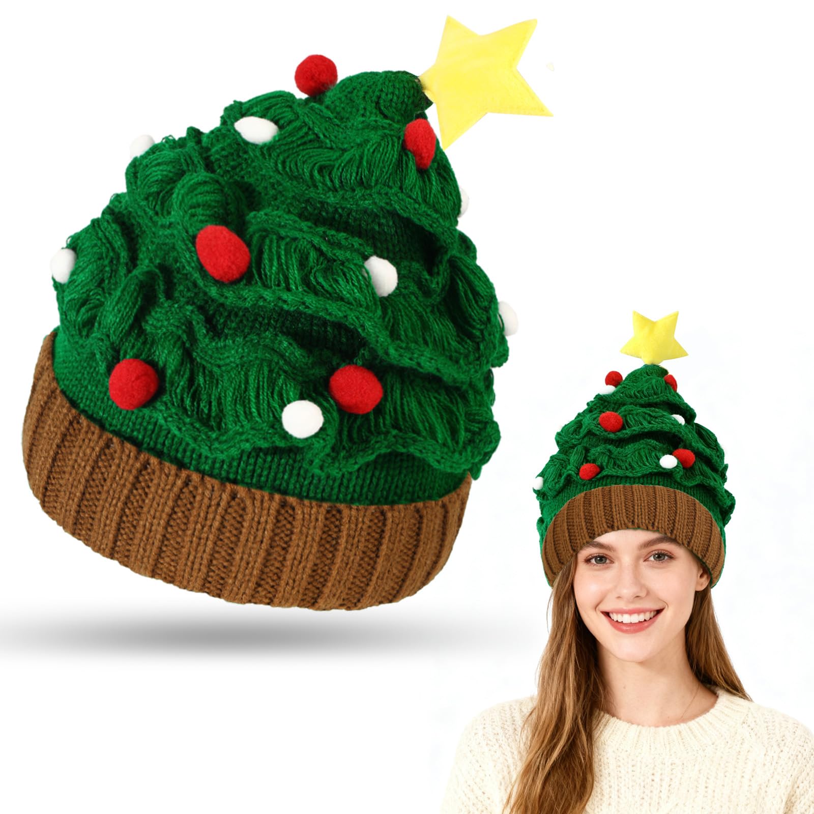 Beipegin Christmas Tree Hat Santa Hat Warm Winter Knitted Crochet Beanie Santa Tree Hats Novelty for Men Women Kids
