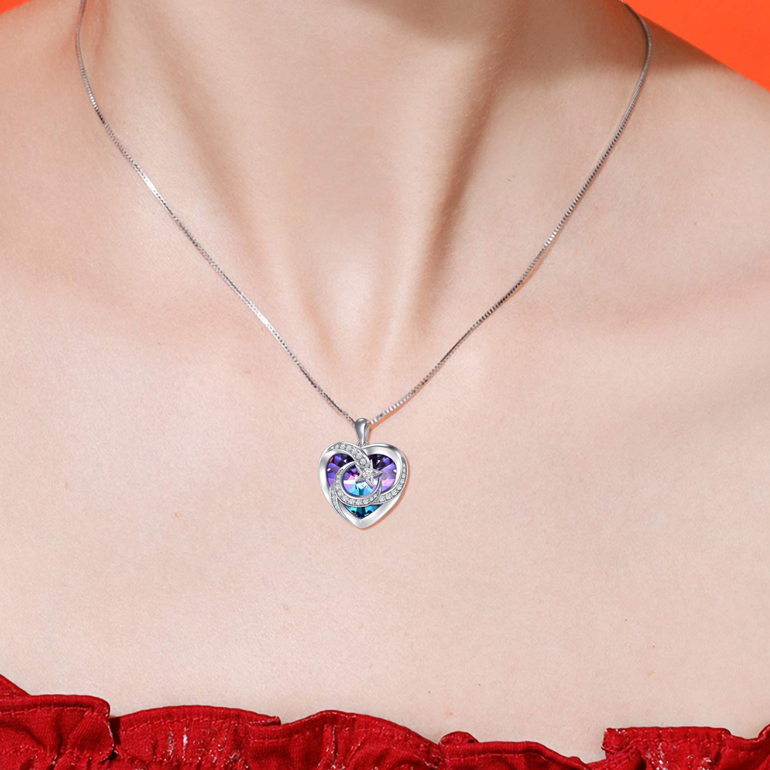TOUPOP 925 Sterling Silber Monde Kette Für Freunde Stern Anhänger Mond Halskette Kristallkette Damen Schmuck mutter ehefrau mädchen Geburtstagsgeschenke für Frauen