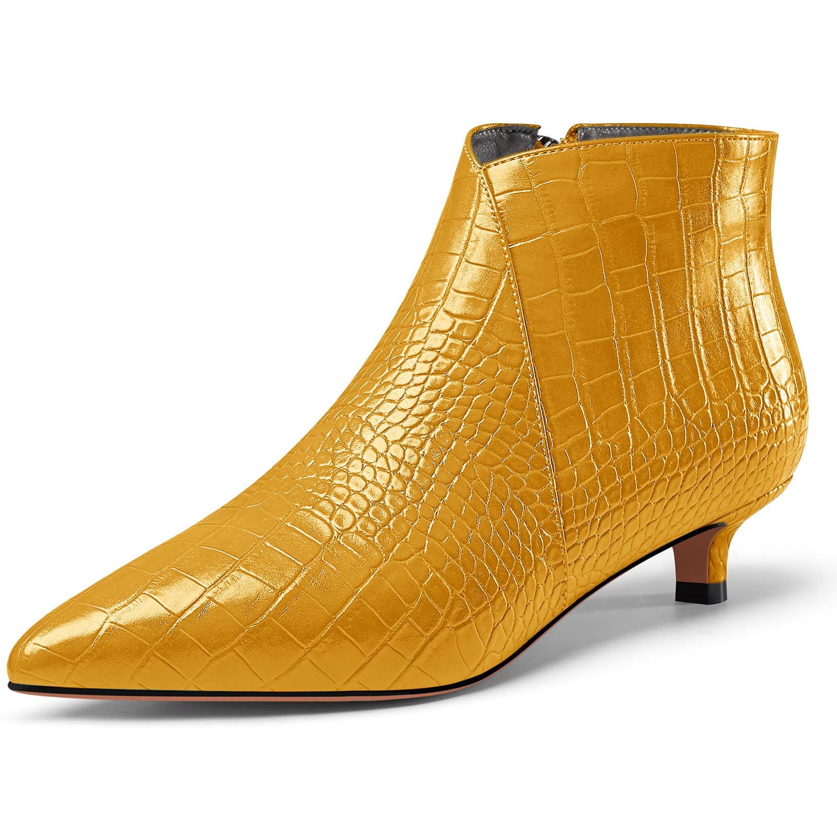 Aachcol Womens Pointed Toe Low Kitten Heel Ankle Boots Short Bootie Zipper Office Dress Basic Classic 1.4 Inches Heels