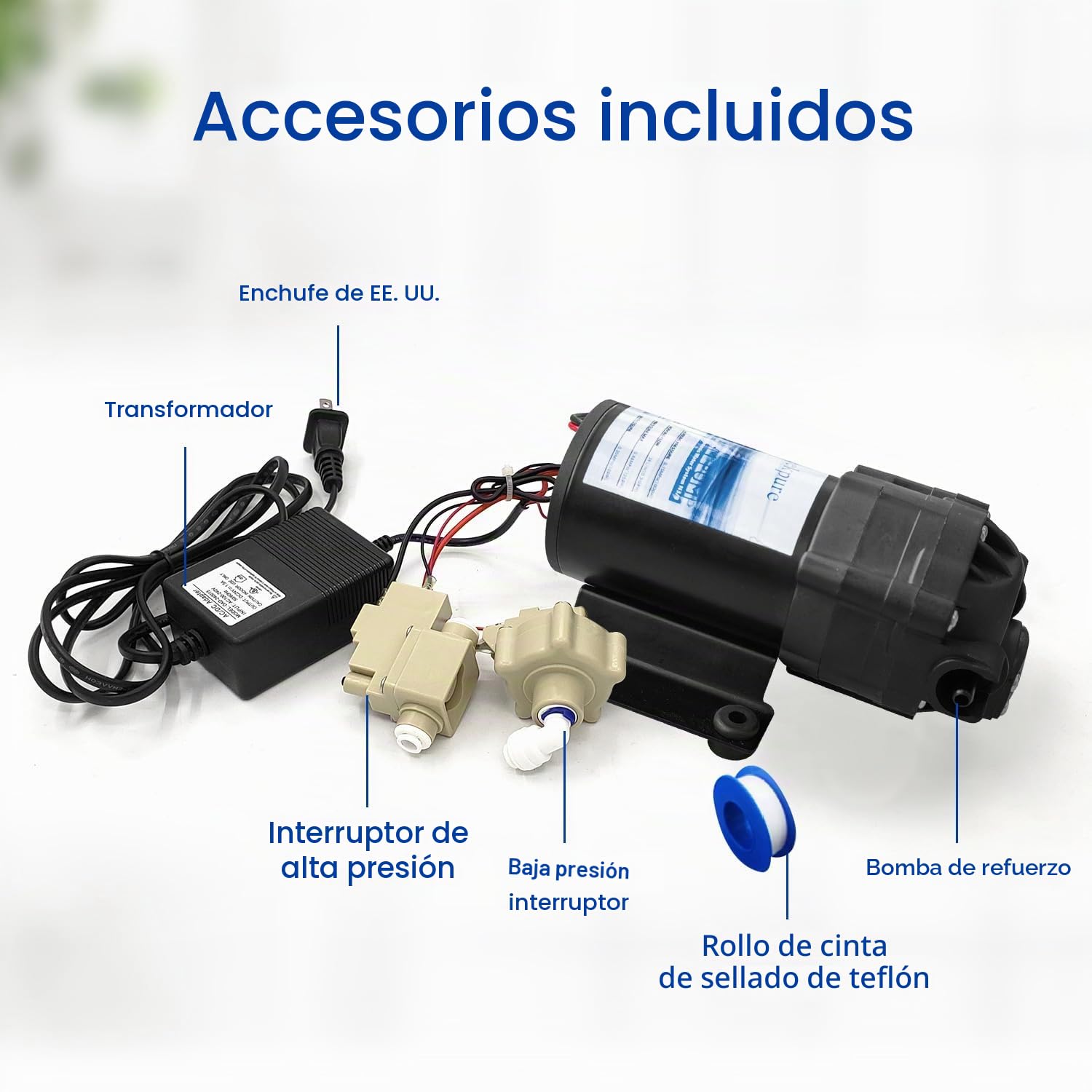 Geekpure Kit de bomba refuerzo ósmosis inversa con transformador + interruptores de alta y baja presión + accesorios para sistema RO