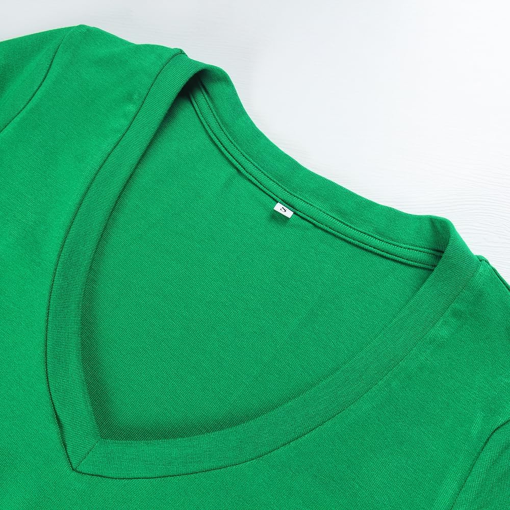PALINDA Women's V Neck Fitted Shirts Basic Casual Stretchy T Shirt Short Sleeve Summer Tops - Image 5