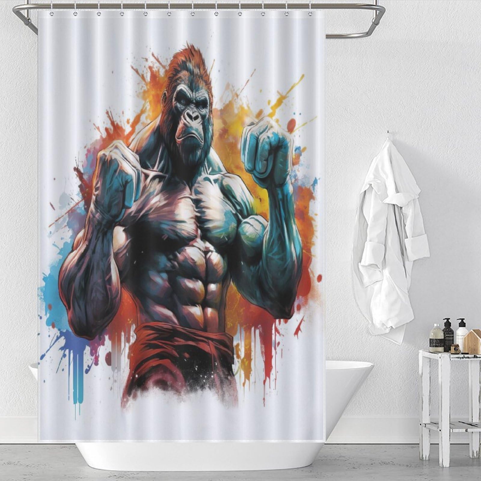 Rideau de douche imperméable gorille en polyester lavable 122x183cm avec crochets