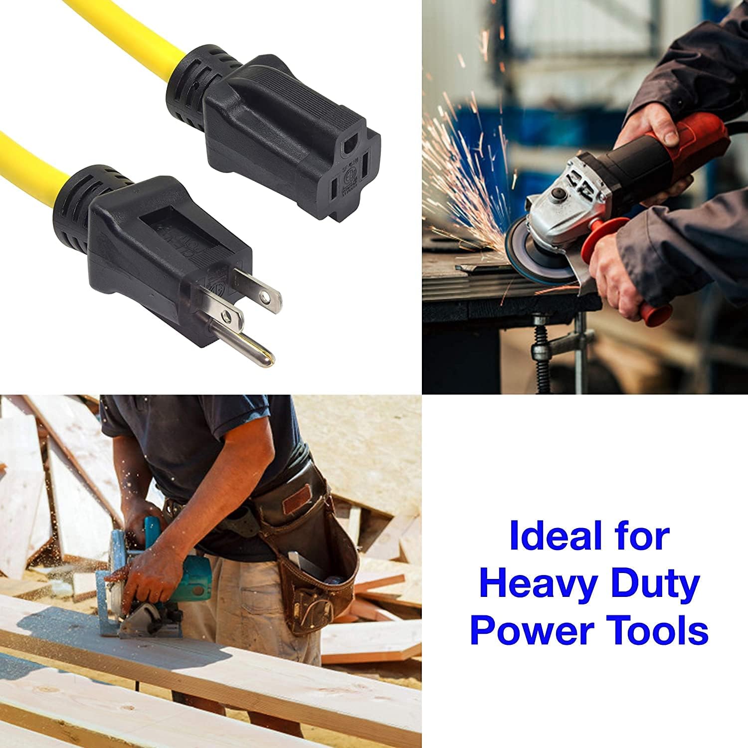 Clear Power 25 ft Heavy Duty Outdoor Extension Cord 12/3 SJTW, Yellow, Water & Weather Resistant Flame Retardant, 3 Prong Grounded Plug, DCOC-0144-DC : Tools & Home Improvement