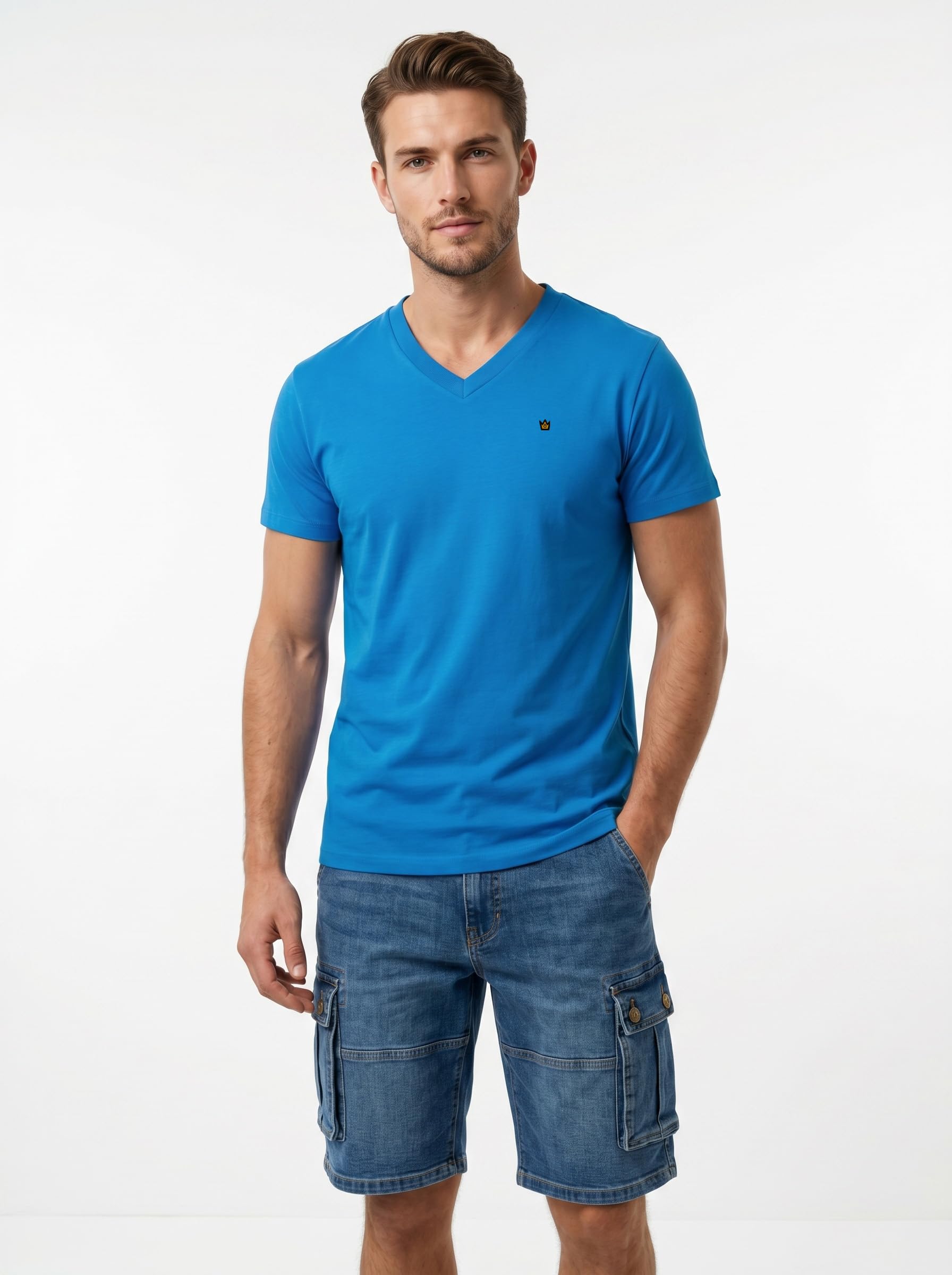 Camisetas de manga corta con cuello en V para hombre, estilo casual, paquete de 6