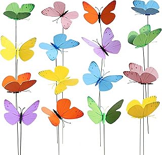 VininMayii，24PCS（6 Colours X 4） Butterfly Garden Stakes，Waterproof Outdoor Yard Art，Vibrant Realistic Plant Picks for Flower Beds，Planters and Patio，Fluttering Whimsical Decor for Spring and Memorials