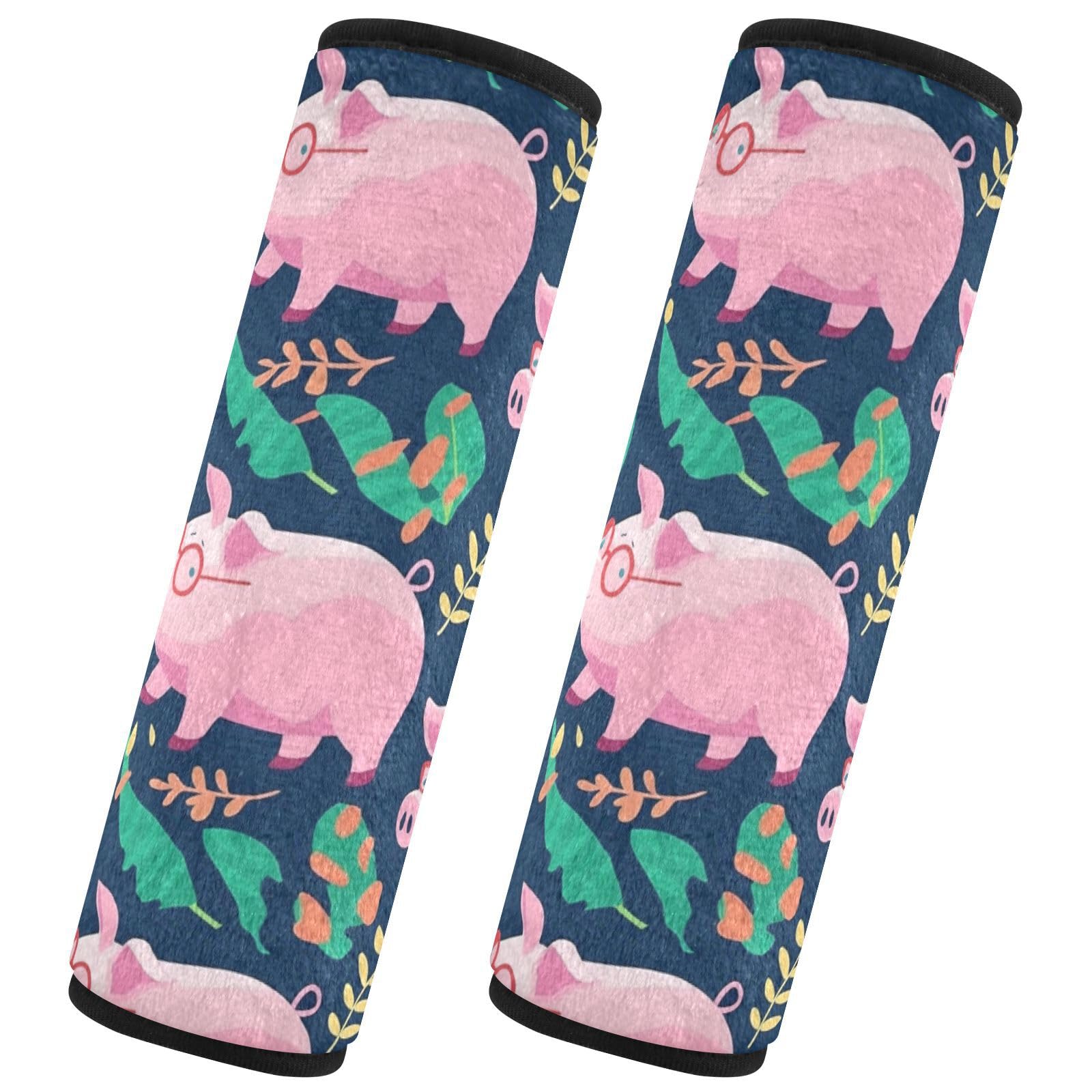 Seat Belt Covers 2 Pack Cartoon Pigs Car Seat Strap Covers Super Soft Pink Car Seat Neck Cover for Boys Girls Adults Babies M