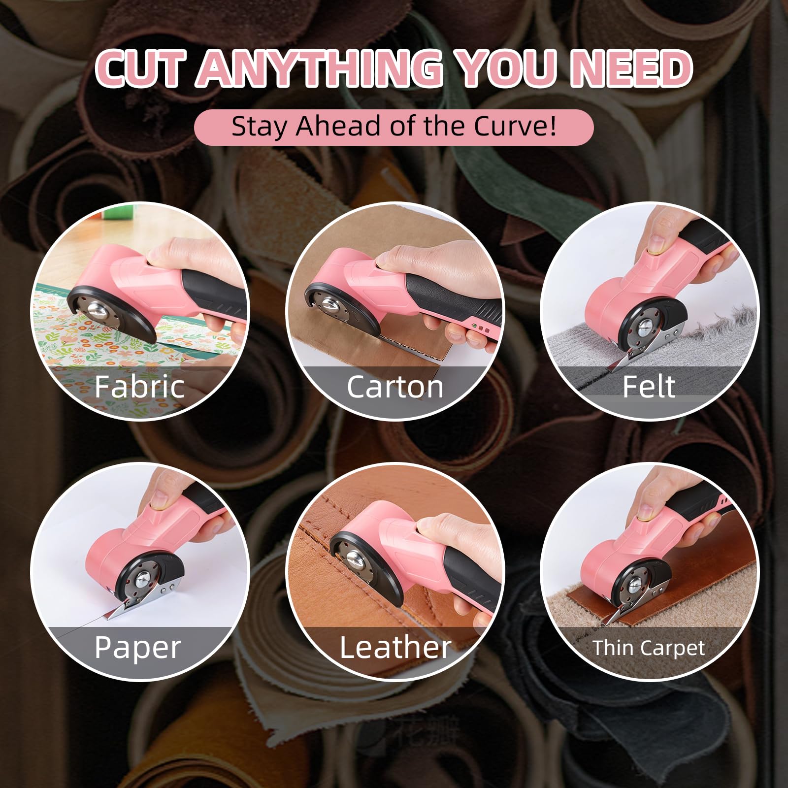 Ciseaux Electrique Tissu Couture 4.2V, Ciseaux Électrique sans Fil avec 2 Lames, Carton Puissant, pour Tissu, Cuir, Tapis, Plastique, PVC, DIY & Couture Ciseaux électriques rotatifs sans fil