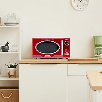 Nostalgia Retro 0.9 Cubic Foot 800-Watt Countertop Microwave Oven, Cu.Ft, Red