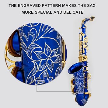 Eb Alto Saxophone Brass E Flat Sax Blue Saxophone 802 Key Type Woodwind Instrument Blue Saxophone with Cleaning Rod Cloth Gloves Strap Padded Case
