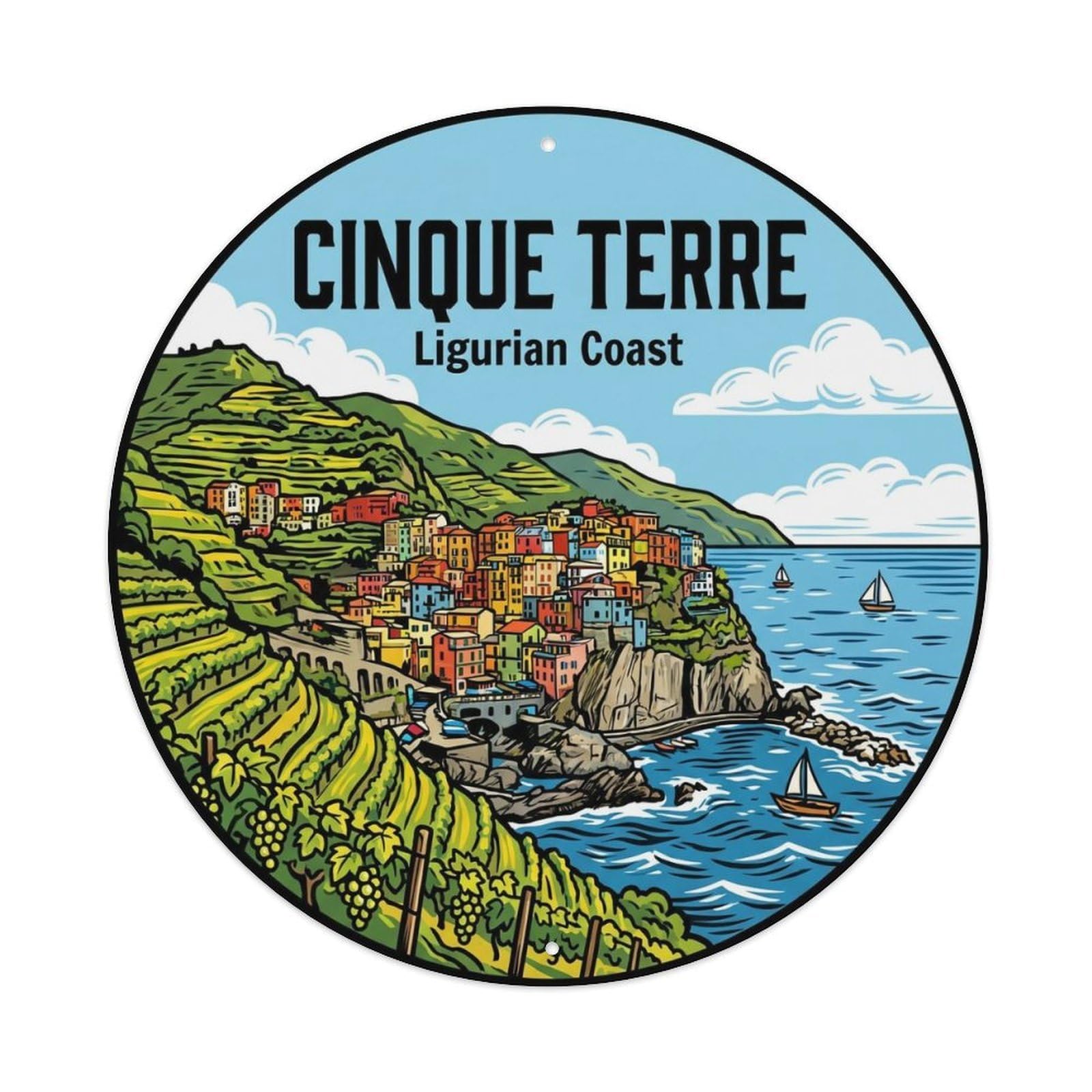 Vintage Travel Cinque Terre Italy Mindfulness Metal Tin Sign