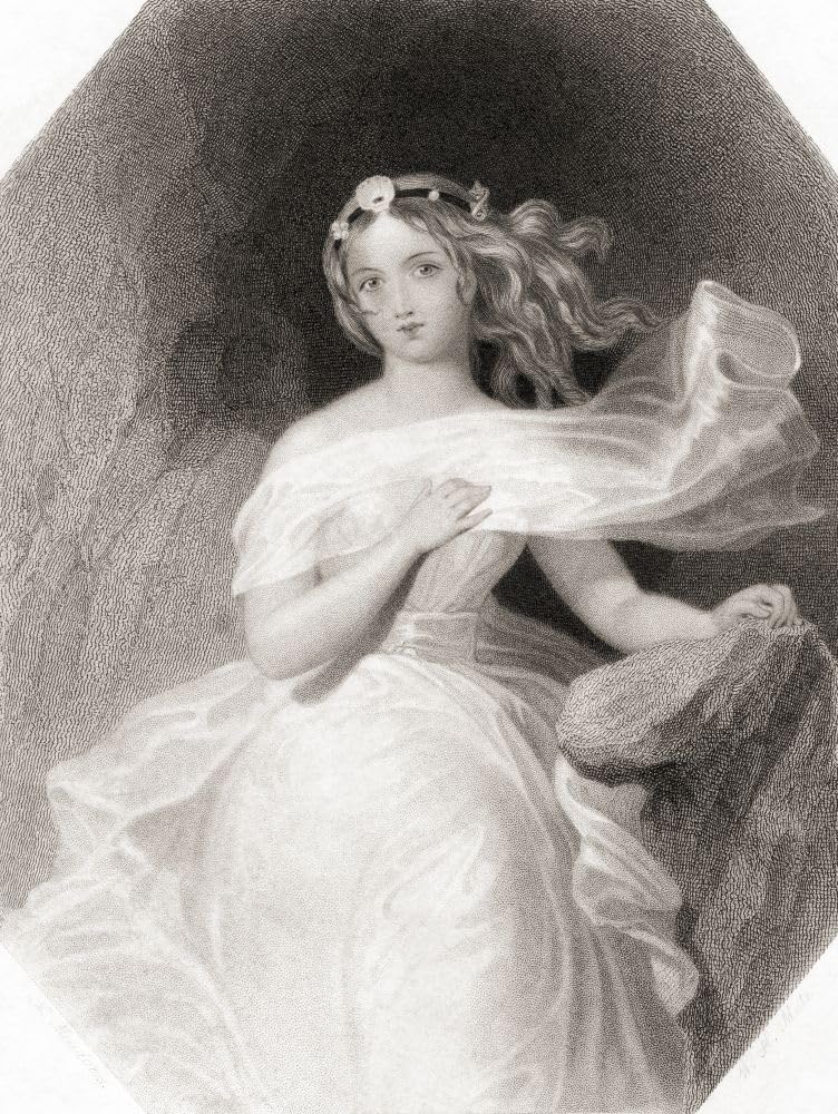 Miranda. Główna postać kobieca ze sztuki Szekspira Burza. Z Galerii Szekspirowskiej opublikowanej ok. 1840 r. Plakat Ken Welsh (12 x 16)