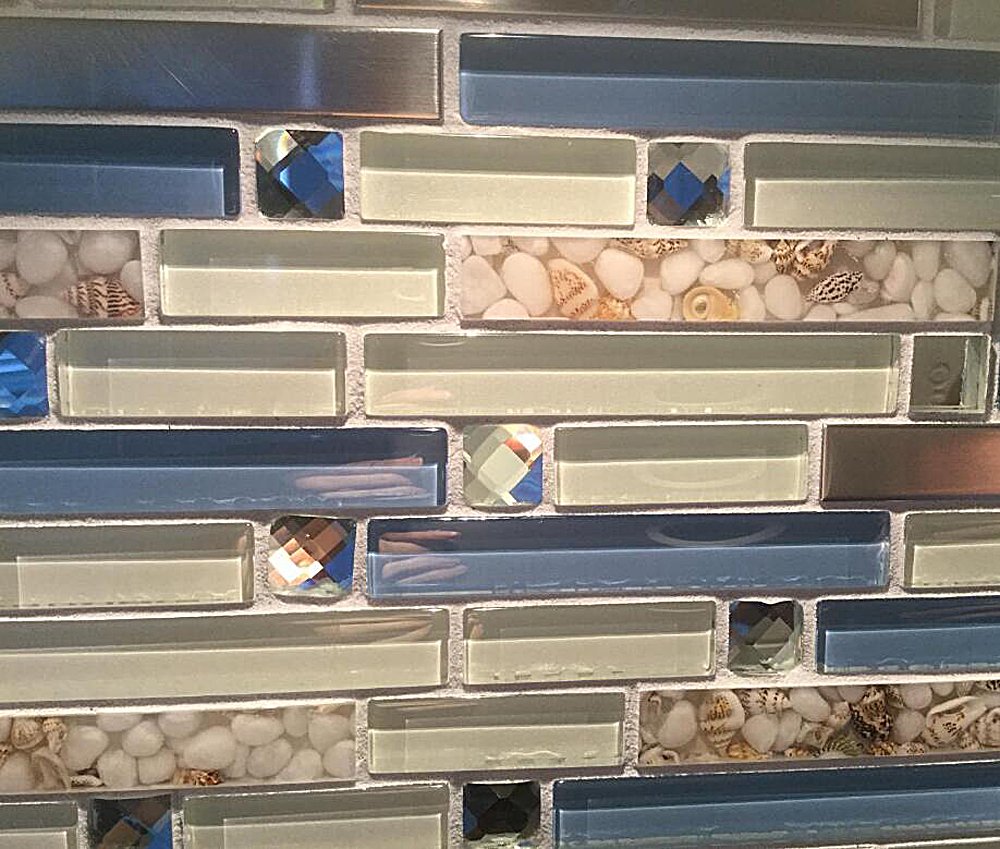 Blujellyfish Blue & White Porcelain Pebble Mosaic Tile - 5 Sheets (5 Sq. Ft), Mesh Back