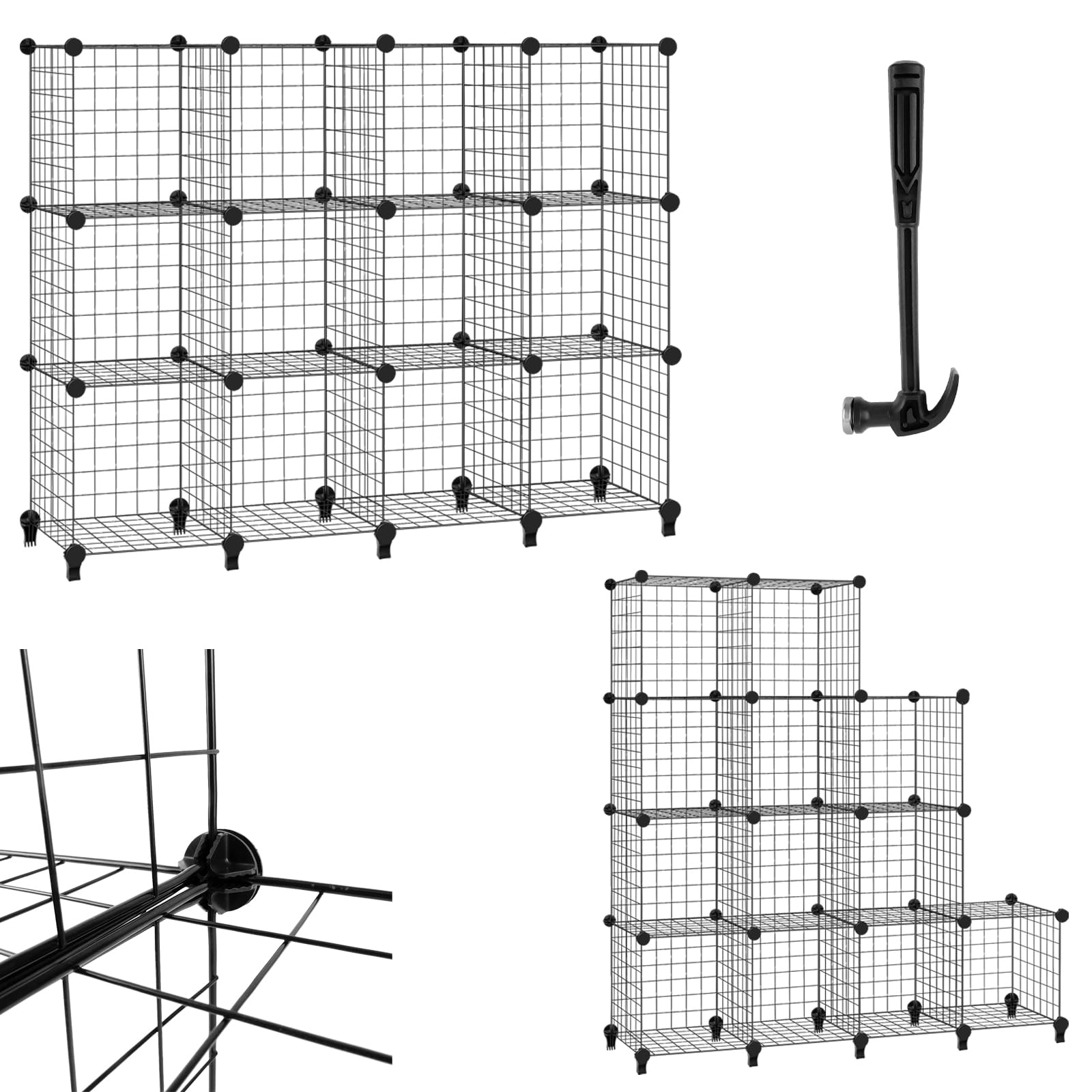 12 Metal Wire Cube Storage Shelf Rack, Cube Wire Grid Stackable Storage Shelves, Multifunctional DIY Wire Fence Wardrobe Closet Cabinet Bookcase Bookshelf, Interlocking Shelving Units for Livingroom