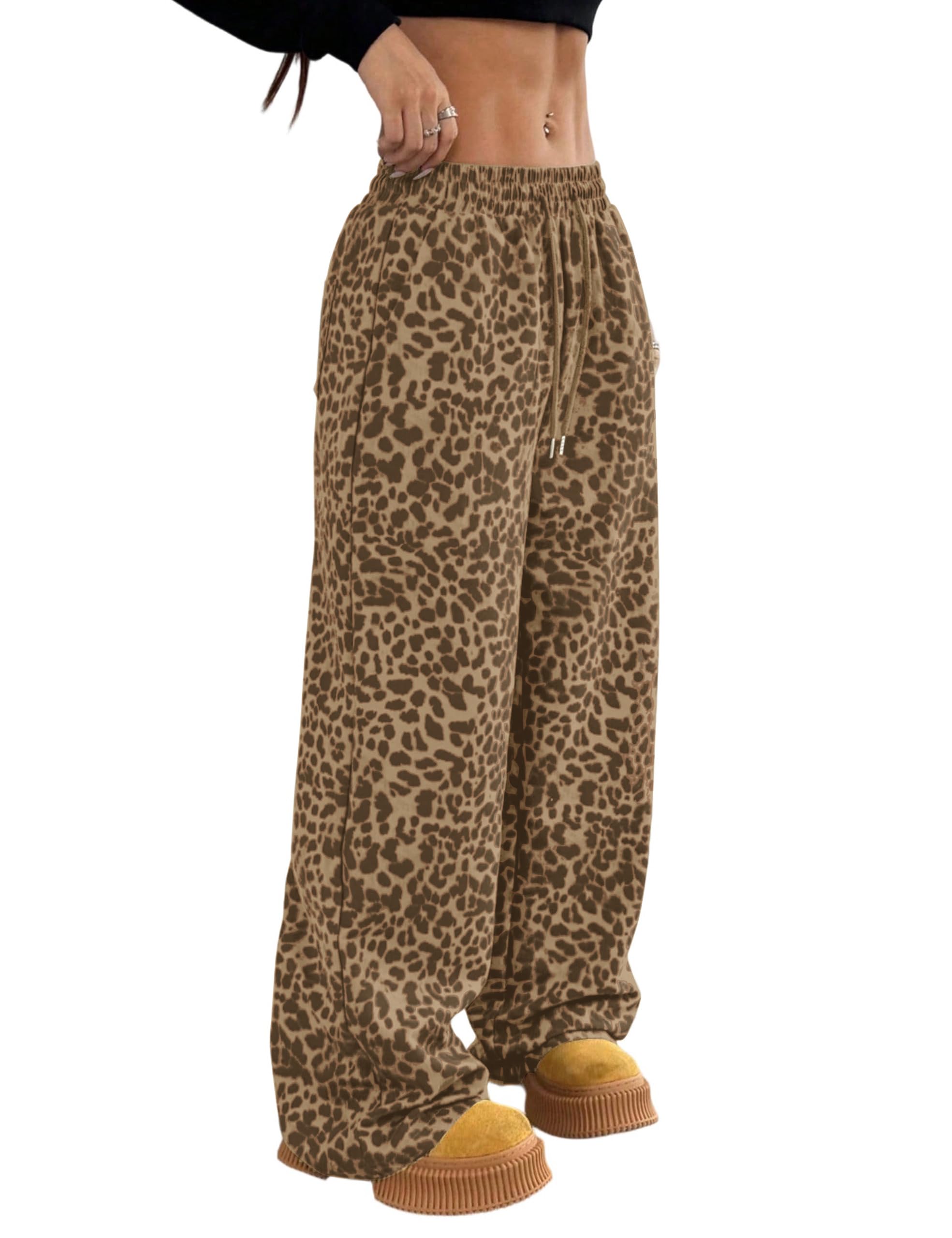 Leopard Pants Women Cheetah Print Sweatpants 2026 Baggy Wide Leg Casual Lounge Trousers with Pockets