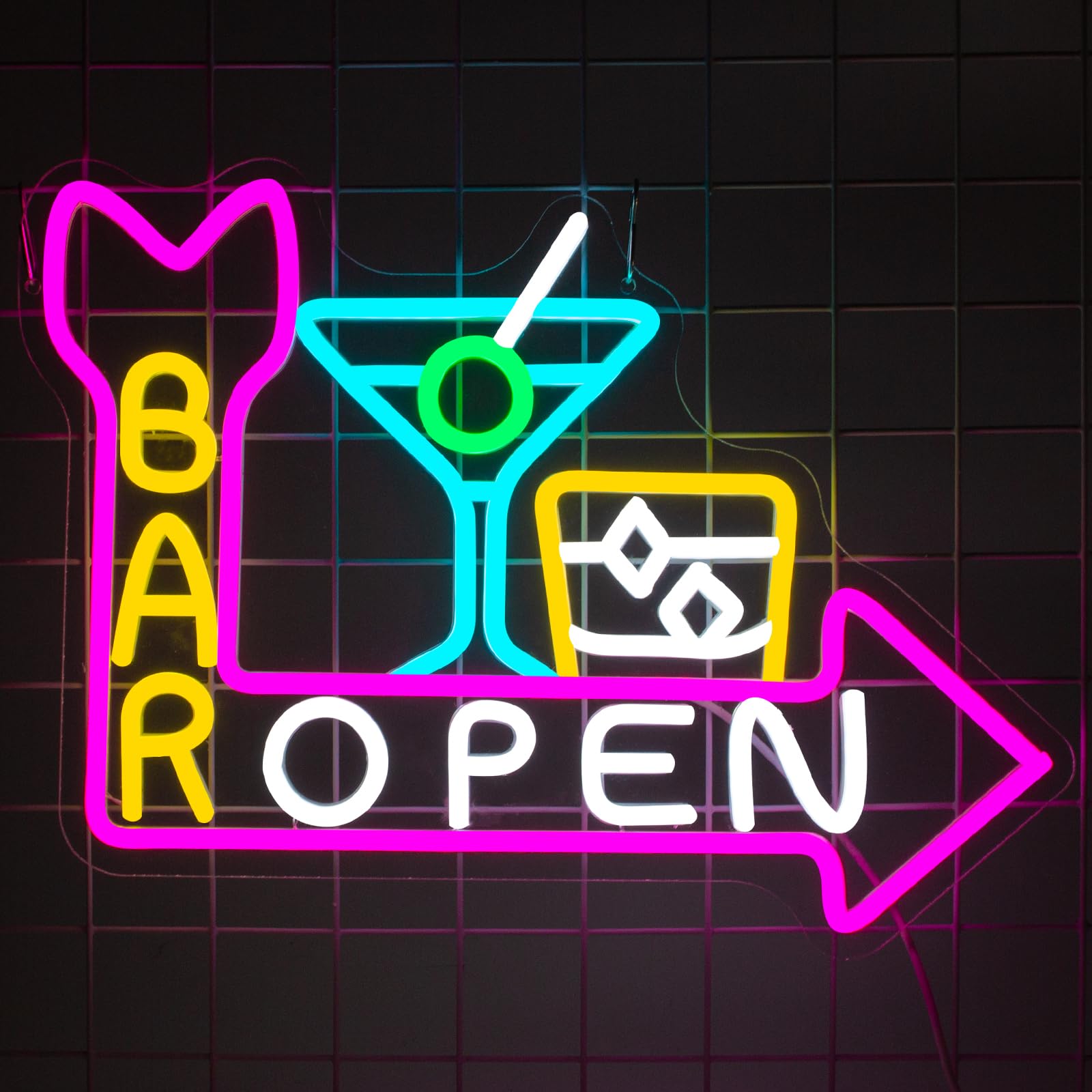 YSUIEC Bar Open Neon Sign, Dimmables Neon Lights For Wall Decor, Drinks Led Light Up Signs for Bar Bedroom Man Cave Club Birthday Party Decoration Gifts