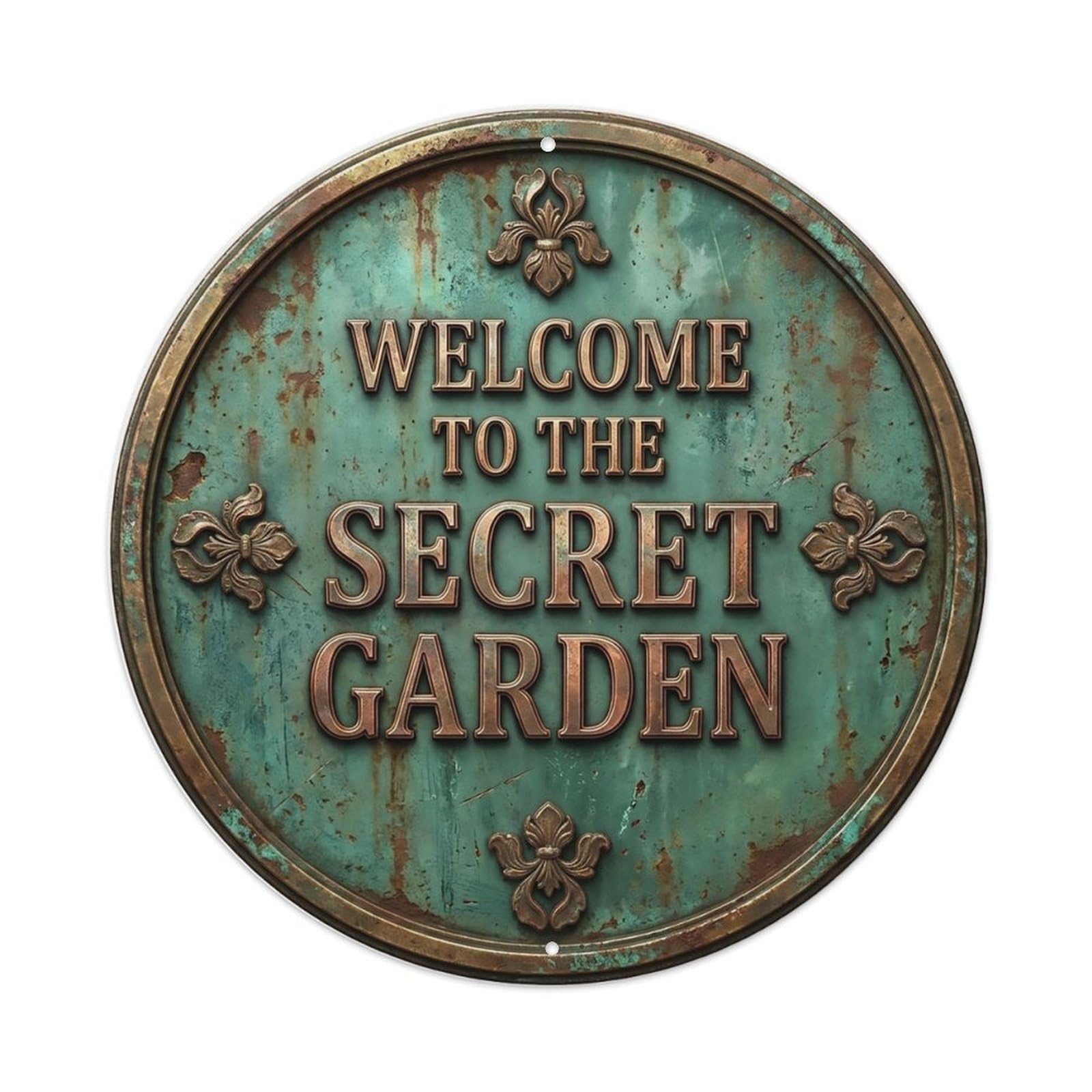 Vintage Welcome Secret Garden Floral Iris Metal Tin Sign