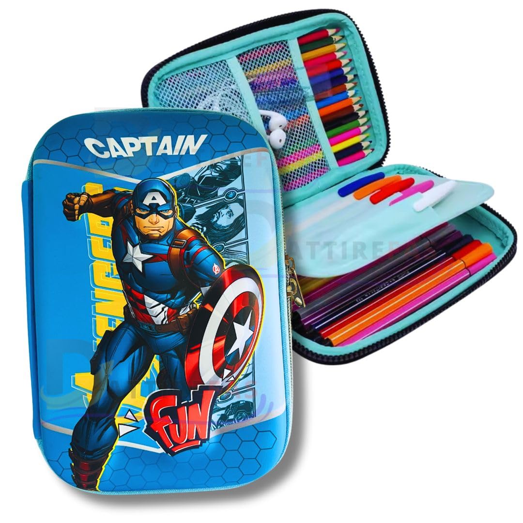 DattireFas Canvas 3D Branded Avengers Super Hero Pen Pencil Case With Compartments,Trendy Geometry Pencils Box For Kids,School Supply,Stationery Items,Cosmetic Zip Pouch(Captain, Multicolor) (B0D1G5MPHX) Amazon Price History, Amazon Price Tracker