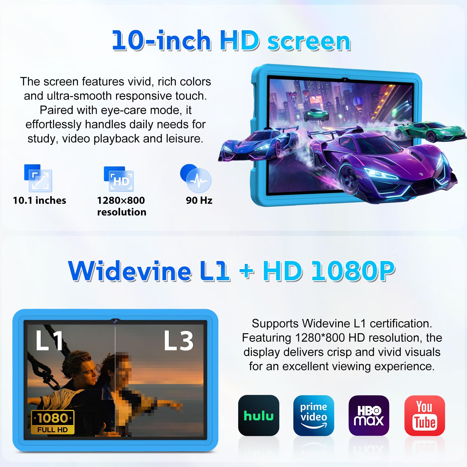 Tablet Bambini 10 Pollici Android 15 30GB RAM 64GB ROM 5G Wi-Fi 6 Octa-Core 6000mAh Blu