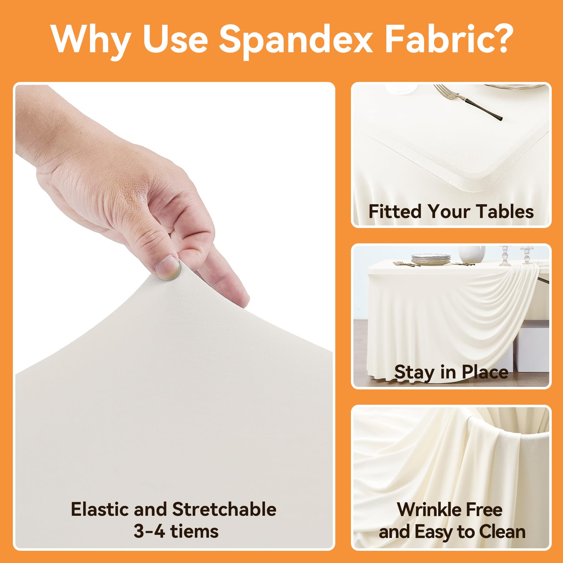 6-Pack Elfenbein Spandex Tischdecke für 180cm Rechteck Tische, Faltenfreie Stretch Tischdecke mit Rock für Bankett Party Hochzeit Geburtstag Meeting Display Dekoration Tischdecken
