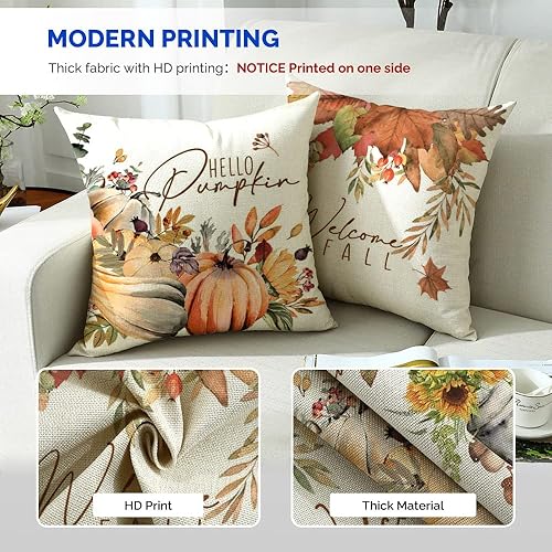 Miniatura 7 de Decoración de otoño juego de 4 fundas de almohada de otoño de 18 x 18 pulgadas calabazas de girasol otoño granja otoño al aire libre Acción de
