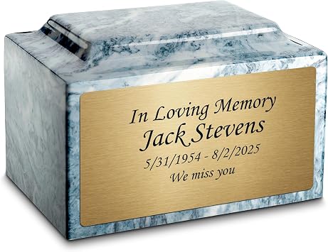 GetUrns Legacy Cultured Marble Urn by Mackenzie, Adult Size Cremation Urns, Custom Engraved Burial Urn for Ashes, 210 Cubic Inch Cemetery Urns for Ashes, Custom Text, Sky Blue