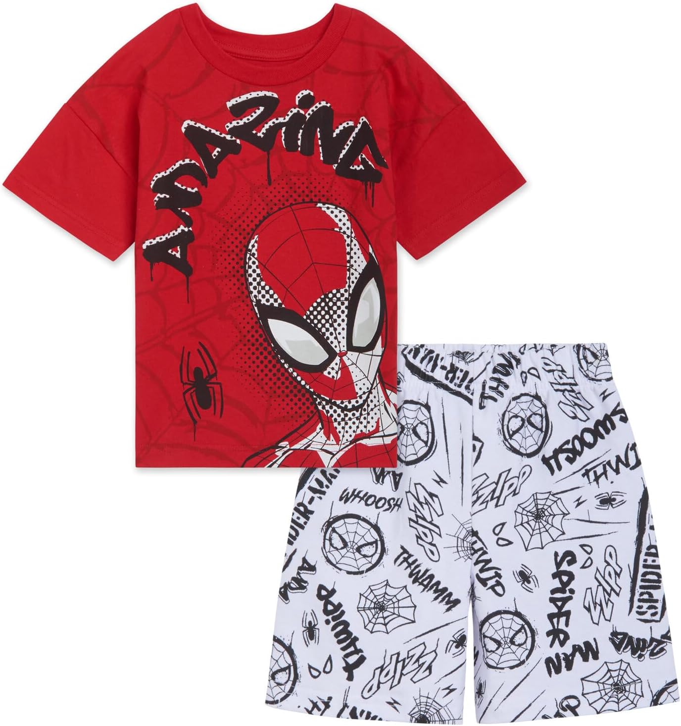 Marvel Spider-Man T-Shirt and French Terry Shorts Outfit Set Toddler to Big Kid Sizes (2T - 10-12)