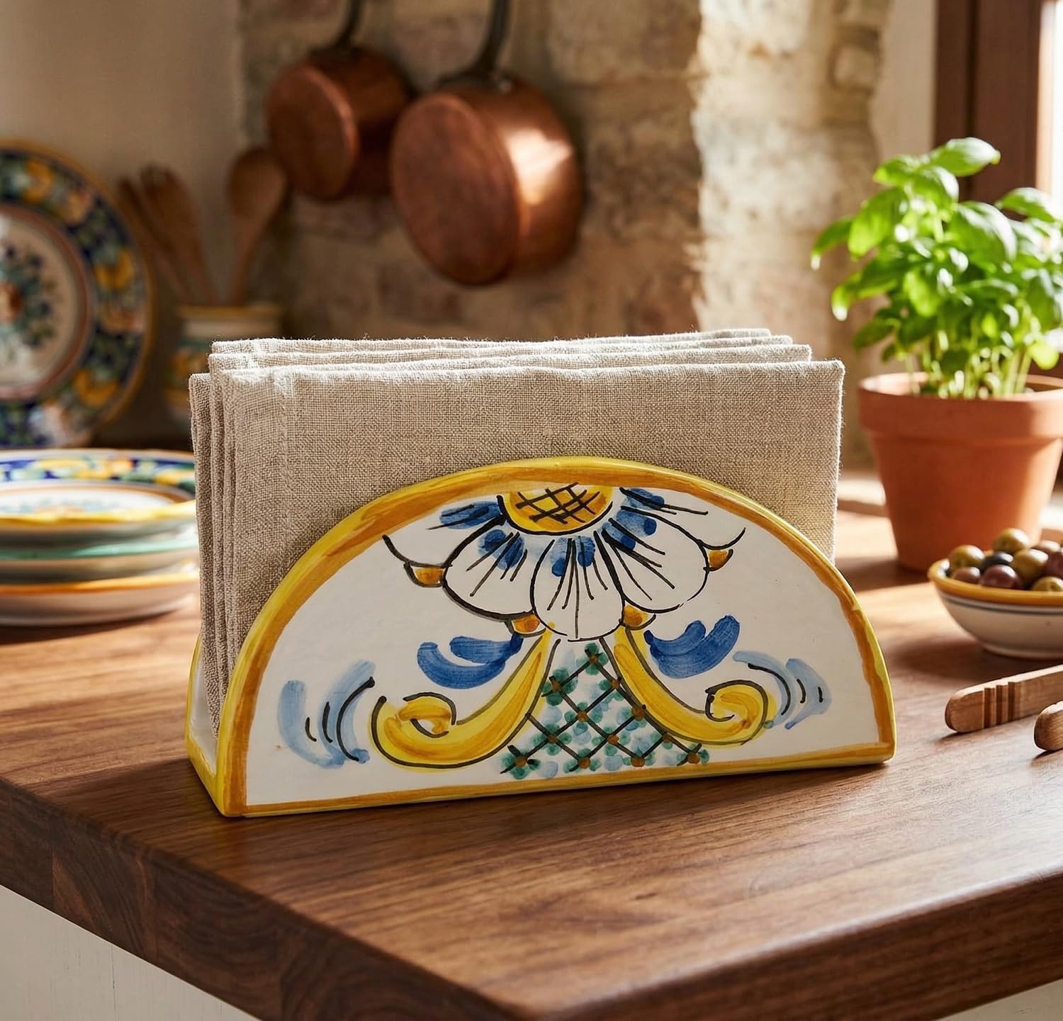 Porte-serviettes Caltagirone en céramique peinte à la main, l'élégance artisanale de Sicile
