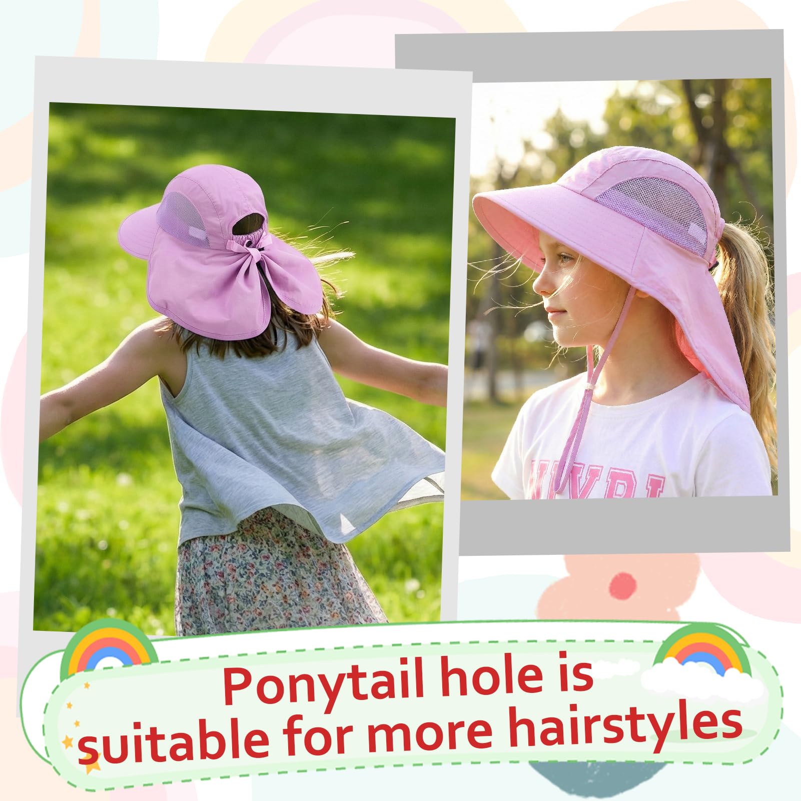 scenicamp 2 Pack Kids Sun Hat with Neck Flap, UV Protection 50+ Wide Brim Summer Beach Hat for Toddler Boys Girls - 5