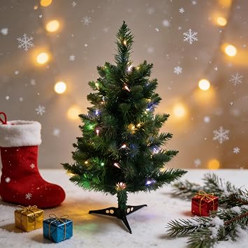 LAMPHOME 2FT Pre-Lit Christmas Tree 50 LED Multi & Warm White, 16 Lighting Functions, Lush Branch Tips - Festive Holiday Decor for Tabletops