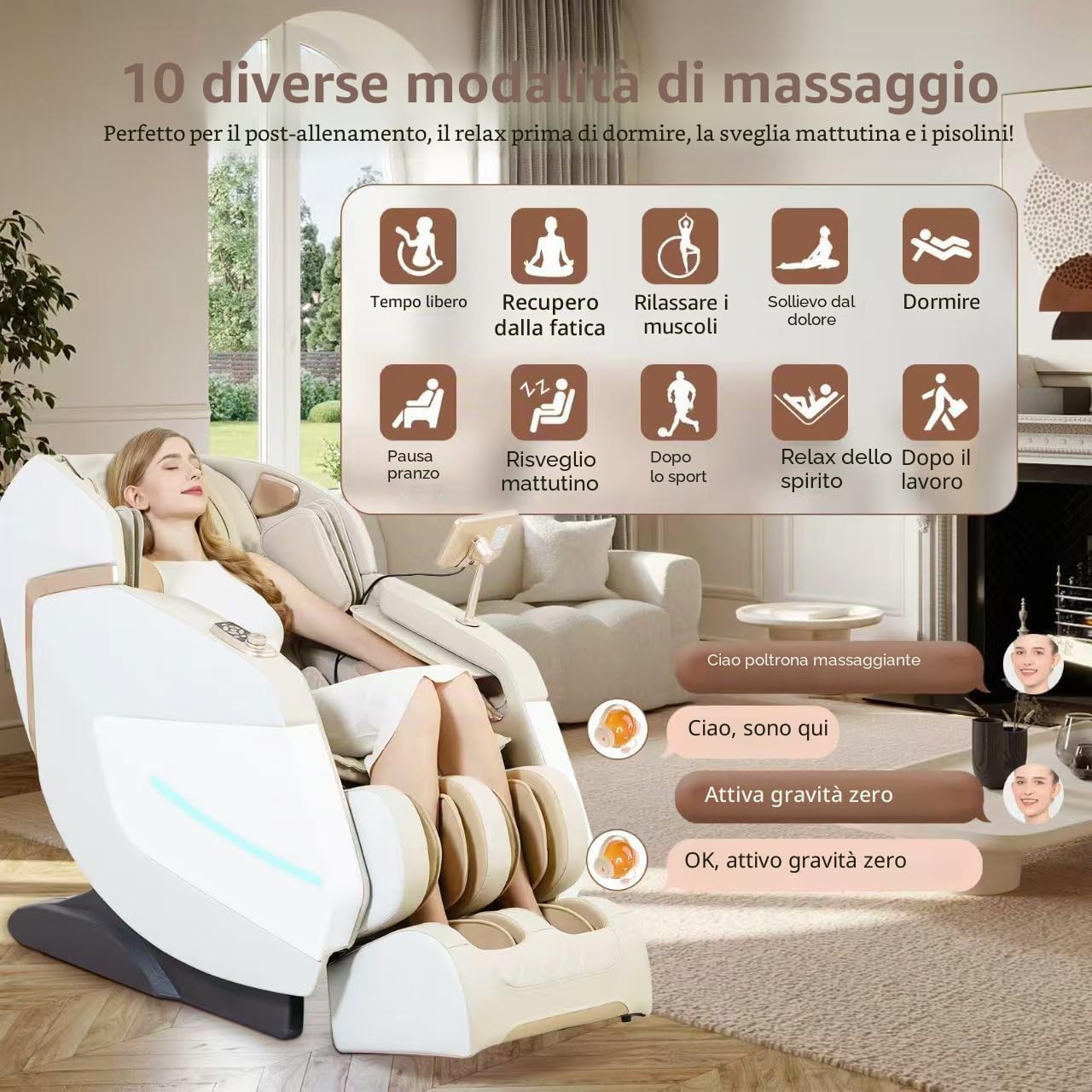 Nuova Poltrona Massaggiante 2025 Mano Robotica a 3D Su SL Track，Shiatus Full Body，Air Bag e Terapia di Calore, AI Comando Vocale Zero Gravity ，Bluetooth Casse Audio (Beige)