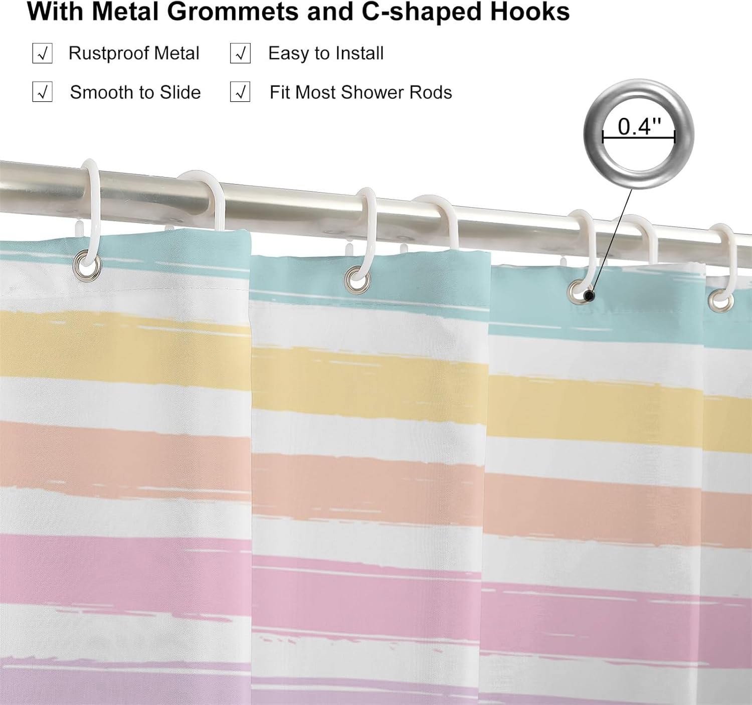 AOFOTO Pastel Rainbow Stripe Shower Curtains Colorful Striped Line Shower Curtain Accessories Set with Hooks for Bathroom Modern Fashion Stylish Decorative Bathroom Curtains Waterproof 60x72 Inch image 3