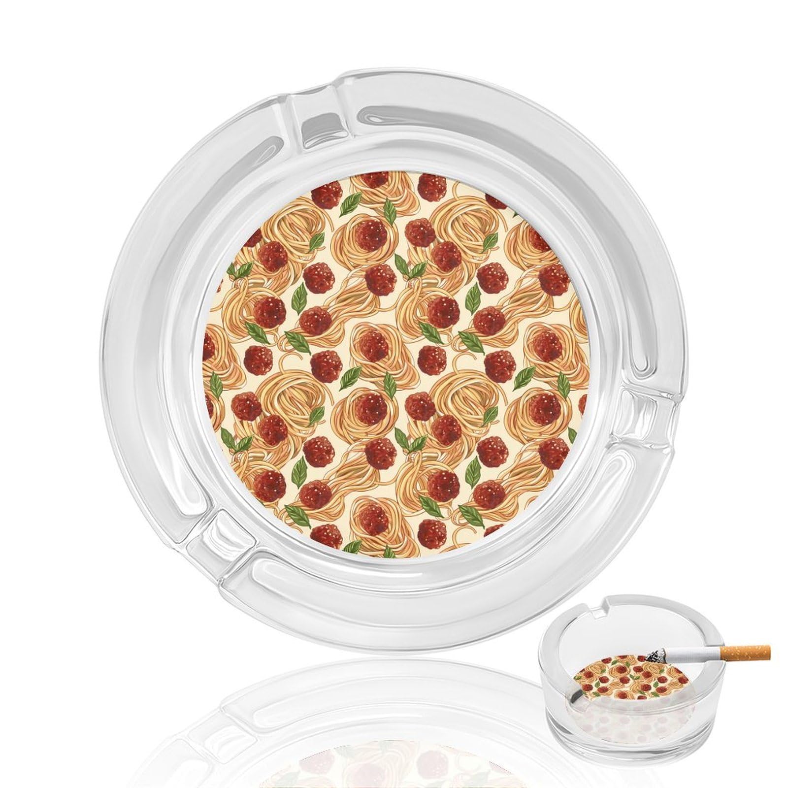 Italian Food Meatball Spaghetti Ashtray Portable Round Glass Outdoor Ash Tray for Home Office Garden Pub