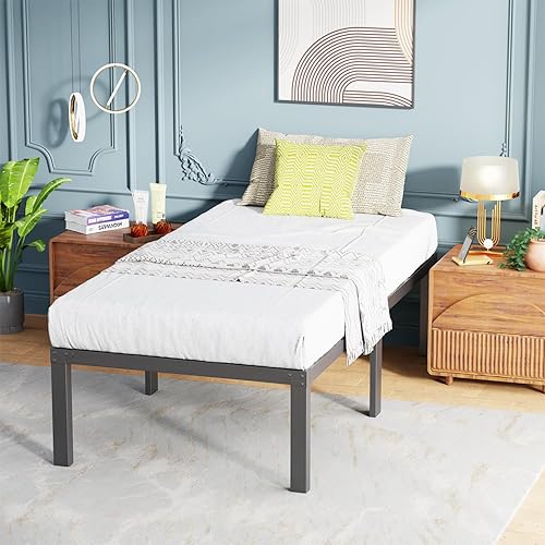 Miniatura 4 de Base de cama con plataforma de metal base de colchón de 18 pulgadas de alto no necesita somier listones de acero resistente sin ruido fácil montaje