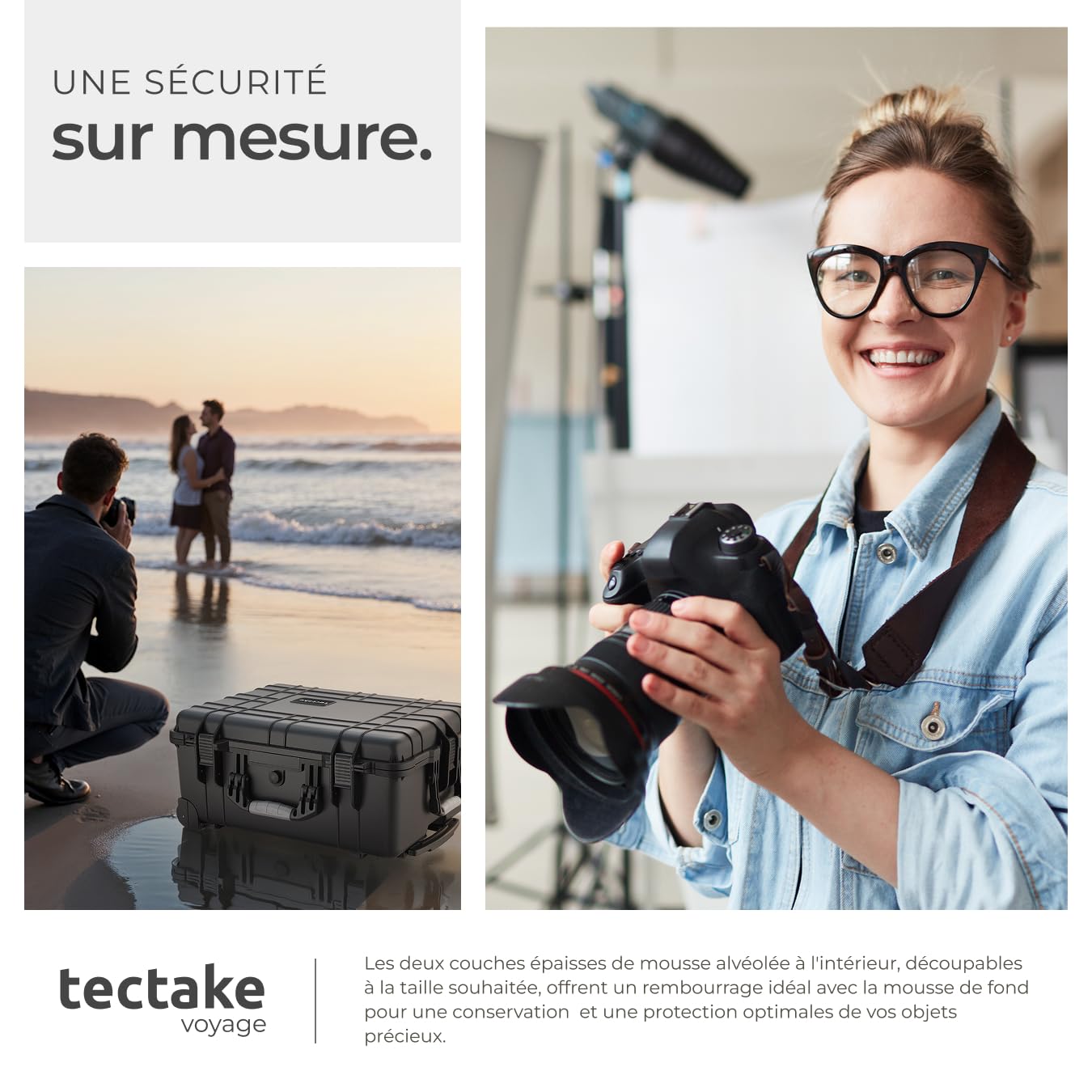 tectake® Valise à roulettes avec Protection en Mousse pour Appareil Photo, caméra & Accessoires ou Outils, Boite étanche, avec œillets pour Cadenas, Résistante aux Chocs, poussière & Eau