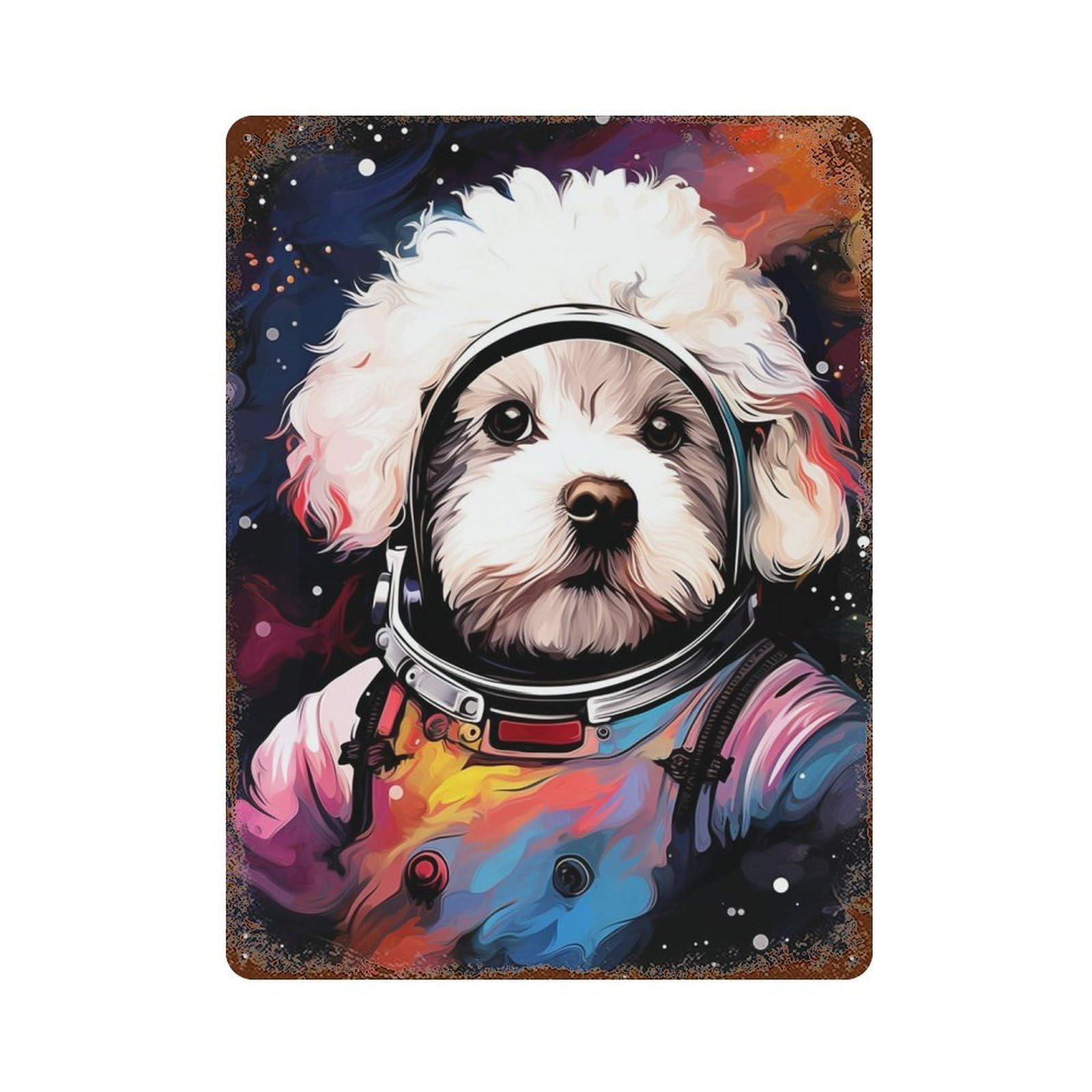 Rust Effect Space Pup Adventure -7 Vintage Rust Metal Sign 15.7"x11.8", Decorative Metal Wall Art for Shed, Workshop And Garage Wall Decor