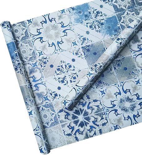 Miniatura 2 de PoetryHome Papel tapiz adhesivo de azulejos mediterráneos para paredes, cocina, gabinetes de baño, 17.7 x 117 pulgadas (patrón 1, 17.7 x 117