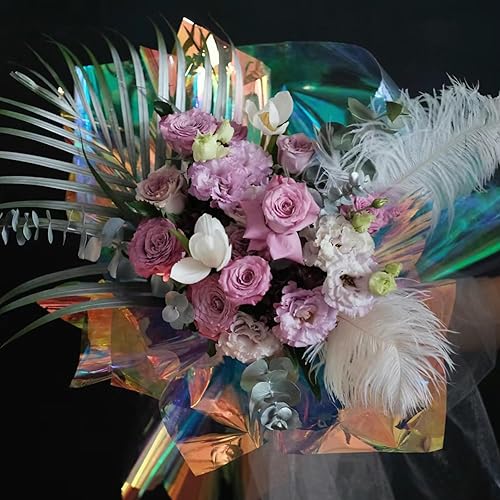 Miniatura 7 de Oakbud 20 hojas de papel de regalo de flores iridiscentes de doble cara, suministros de ramo de floristería impermeables, manualidades, embalaje de