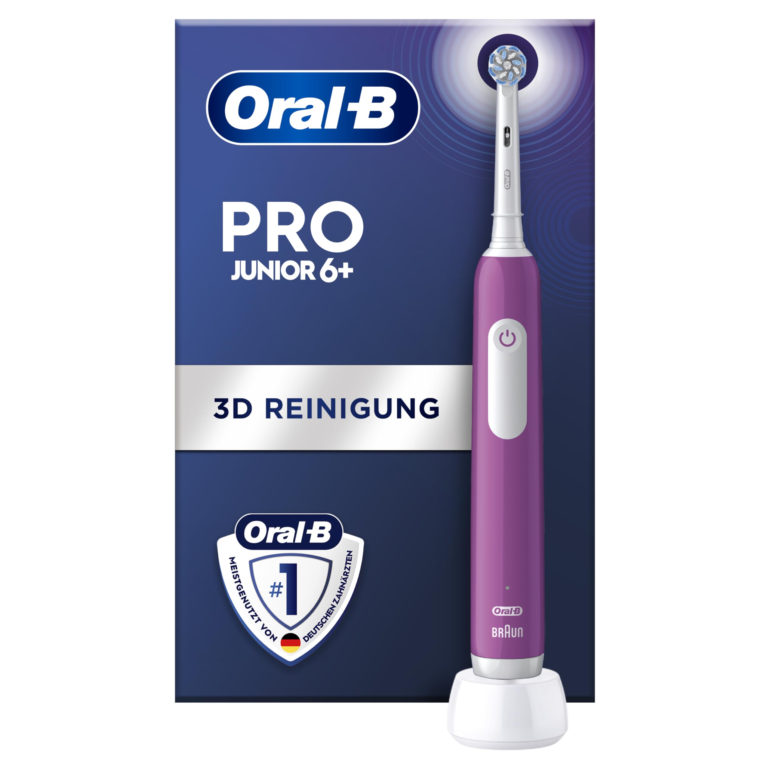Oral-B Pro Junior Elektrische Zahnbürste für Kinder — Electric Toothbrush ab 6 Jahren — Inkl. 1 Aufsteckbürste, Designed by Braun, Lila
