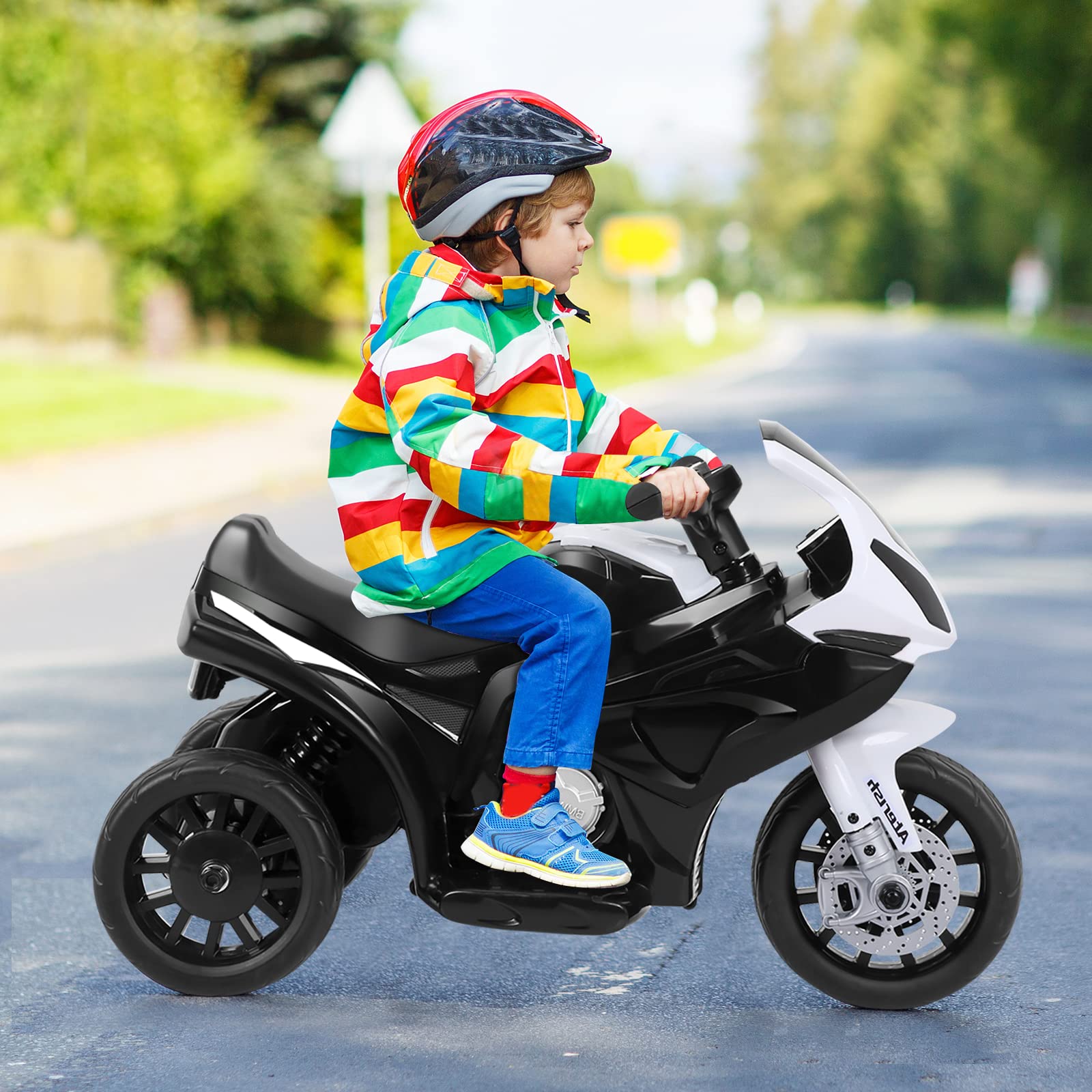 DREAMADE Kinder Elektro Motorrad, 6V Kindermotorrad Elektrisch mit Musik & Licht & Hupe & Stützrädern, 3 km/h, Elektro-Dreirad Elektromotorrad für Kinder 18-36 Monaten (Schwarz)