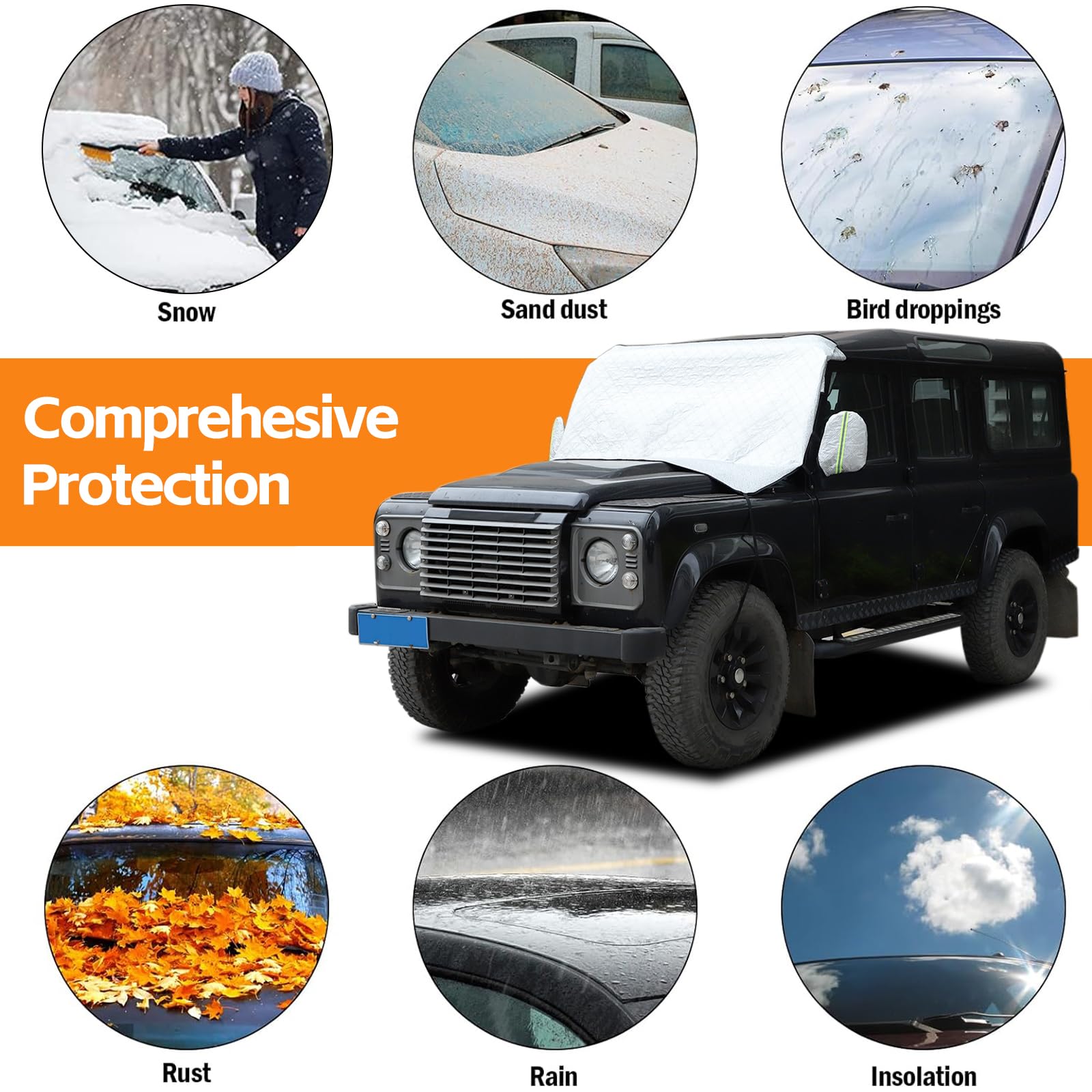 Auto Parabrezza Neve, Parabrezza Copertura Compatibile con LR Defender 90 110 130 2004-2018 4 Strati WAaterproof Protezione Antivento, Neve, Ghiaccio, Sole, UV, Polvere, Gelo Difesa