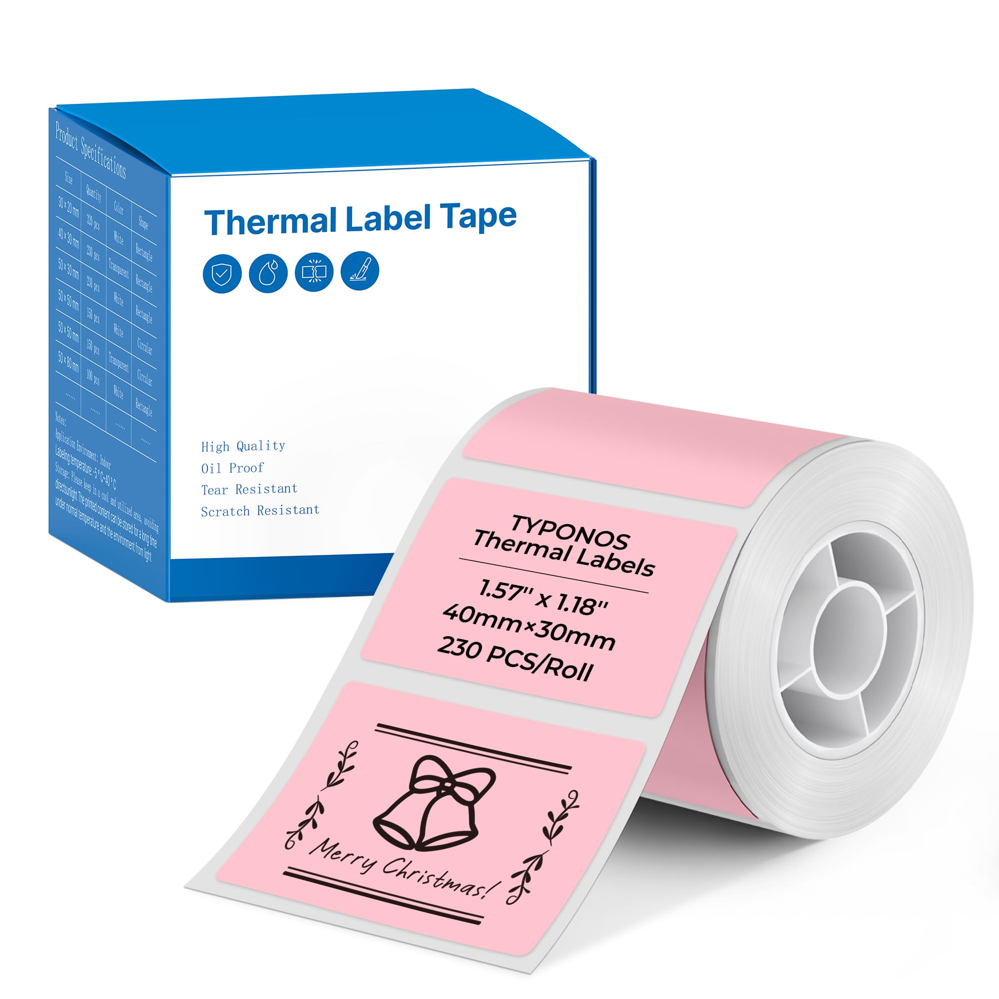 Thermal Labels for TYPONOS PM240 40x30mm Rectangle, 1 Roll, Pink