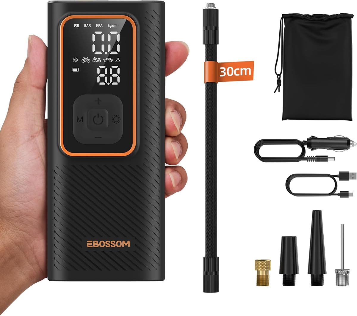Mini Luftkompressor 10bar, wiederaufladbare Luftpumpe mit 6000 mAh Akku,tragbarer elektrischer Kompressor mit Universalventilen für Auto, Motorrad und Fahrrad,mit 12V-Zigarettenanzünder und LED-Licht