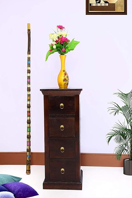 Wood World Chest of 4 Drawer for Living Room Bedroom Hall Home Kitchen Storage Cabinet Wooden Furniture (Walnut Finish) Solid Sheesham Wood